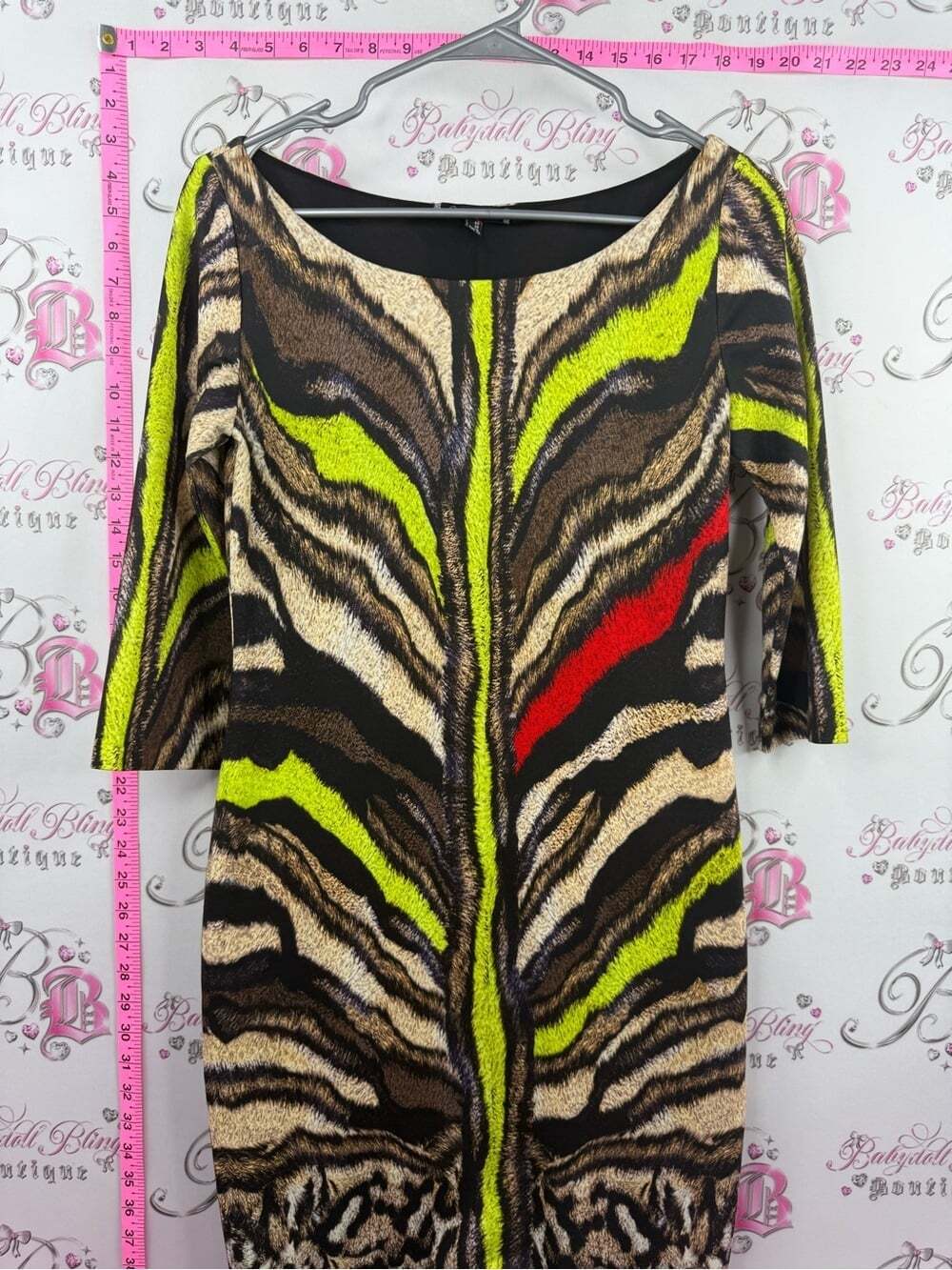 ANNA VERDI dress Zebra-Print Scoop Neck with Neon Green & Red Accents